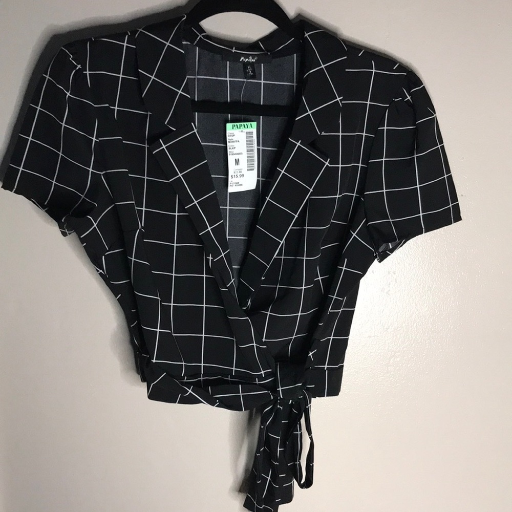 Square printed front tie crop top